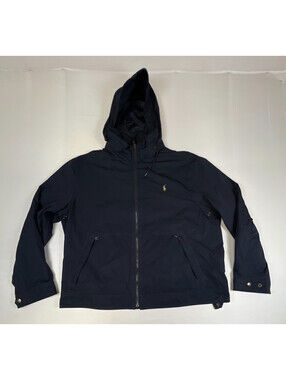 Polo Ralph Lauren Men's Navy Blue Hooded Windbreaker Jacket Full Zip Size XXL